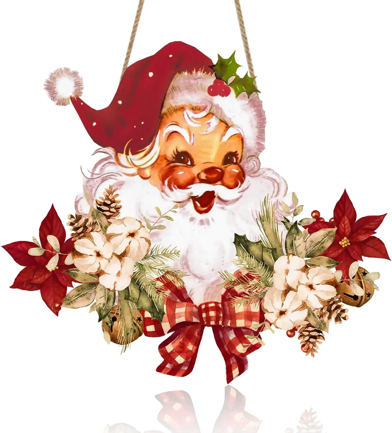 Christmas Hanging Wooden Sign, Vintage Santa Claus