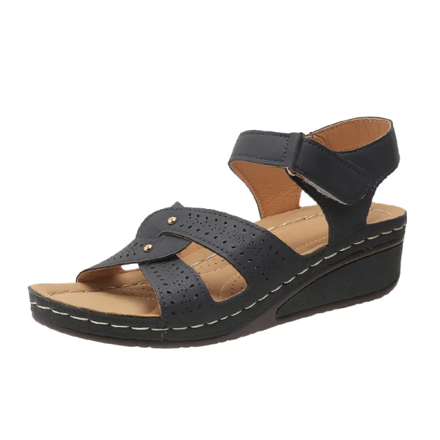 Wedge Heels Sandals Summer Shoes With Velcro Roman Shoes Blue - Shop at LoveMi