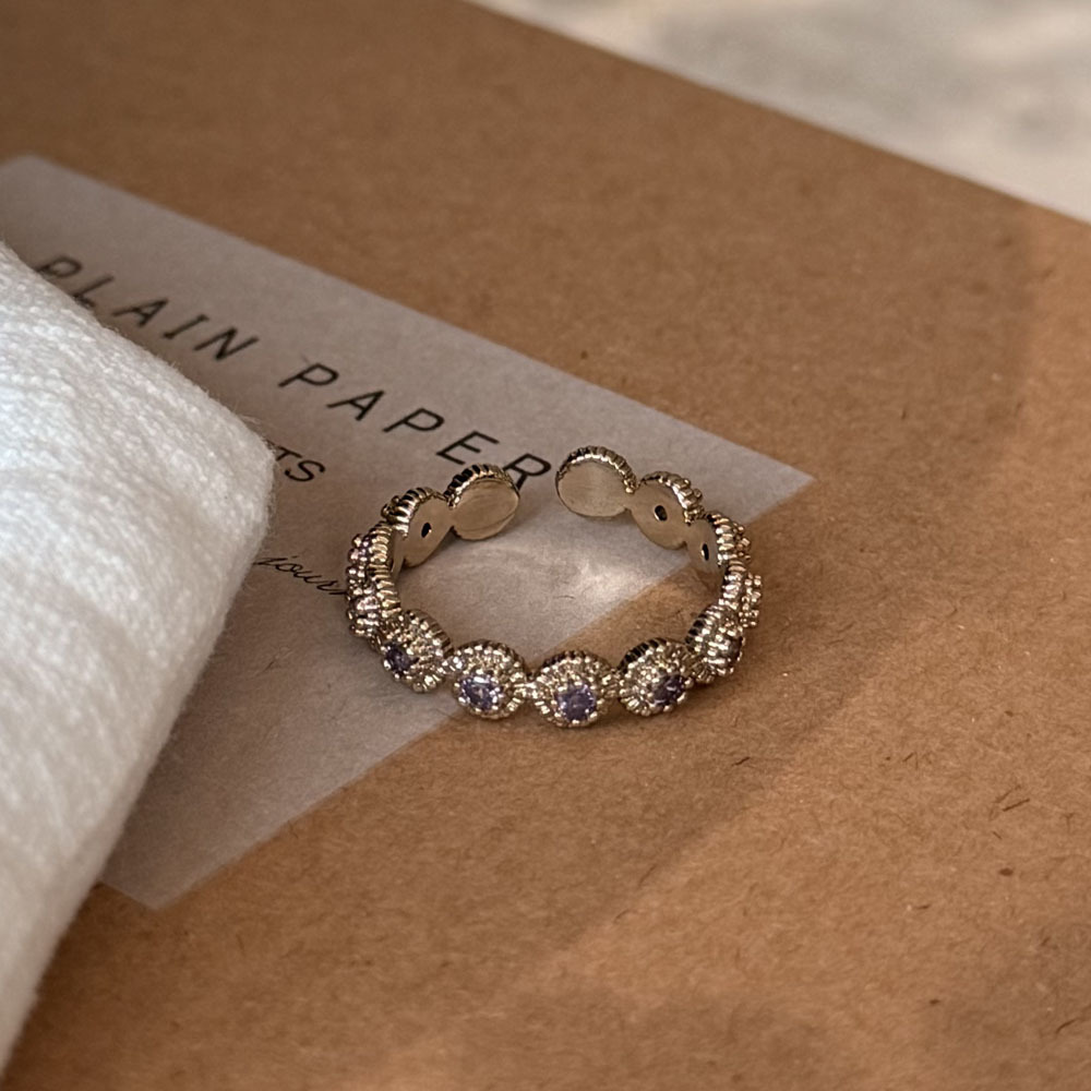 Women Zircon Inlaid Ring, Niche High-end Coffee Gold Luxury Exquisite Index Finger Ring, Versatile Stackable Band