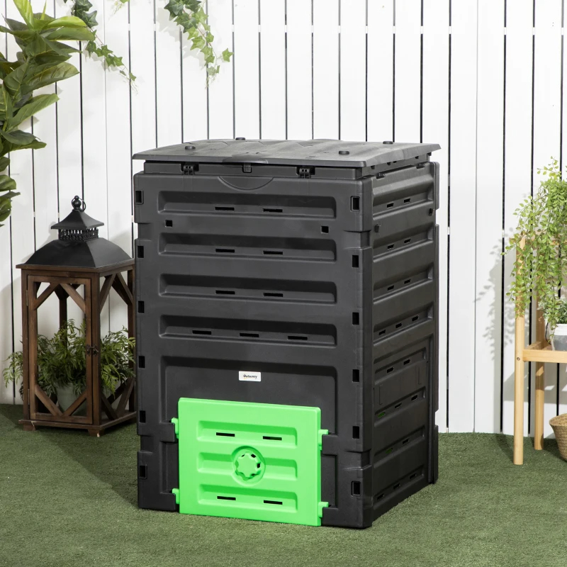Garden Compost Bin, 120 Gallon 450L Garden Composter, BPA Free, With 80 Vents And 2 Sliding Doors, Lightweight & Sturdy, Fast Creation Of Fertile Soil, Black