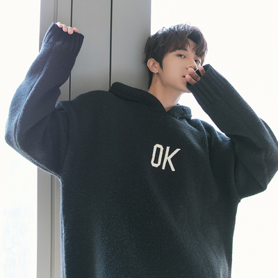 Men's Alphabet Embroidery Hooded Sweater Loose Sweater Men's Coat