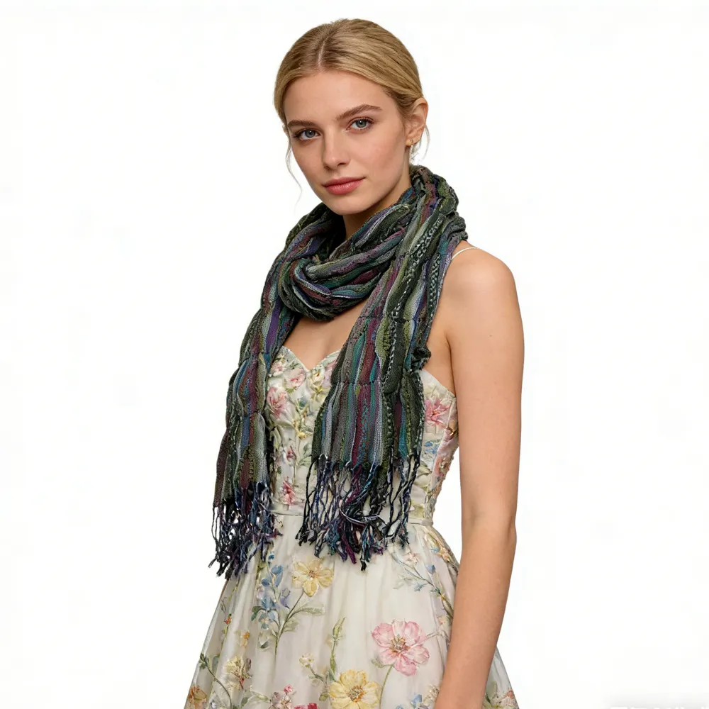 Olive Jacquard Crinkle Scarf - Textured Utility