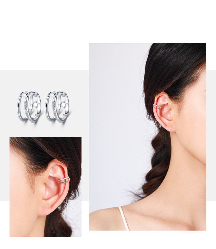 925 Sterling Silver Star Moon Ear Clip