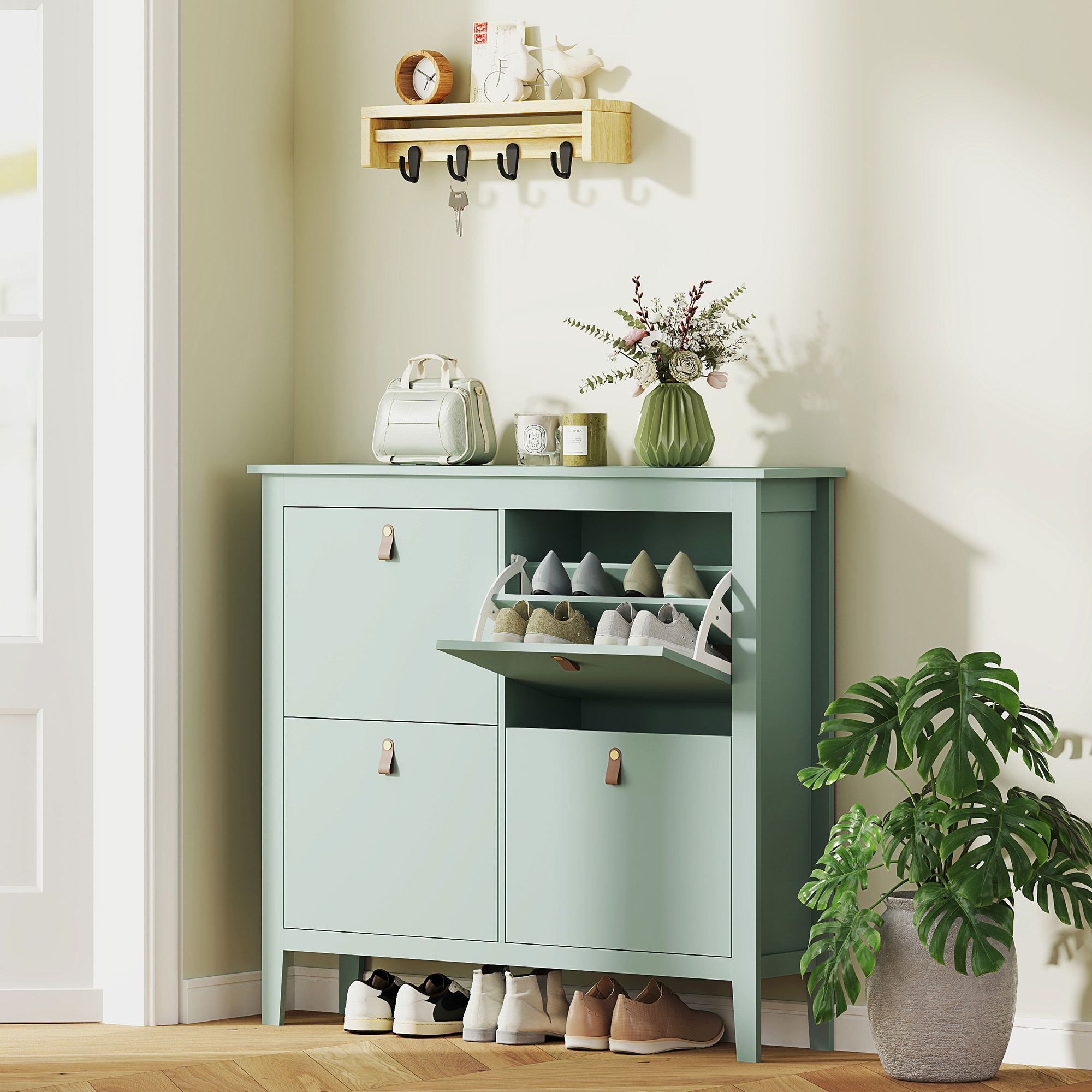 Modern Four Drawer Shoe Cabinet - Green — image 9