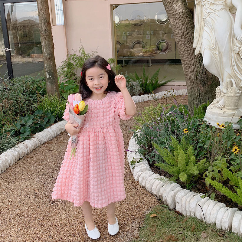 Girls' Puff Sleeve Summer Short Sleeve Skirt