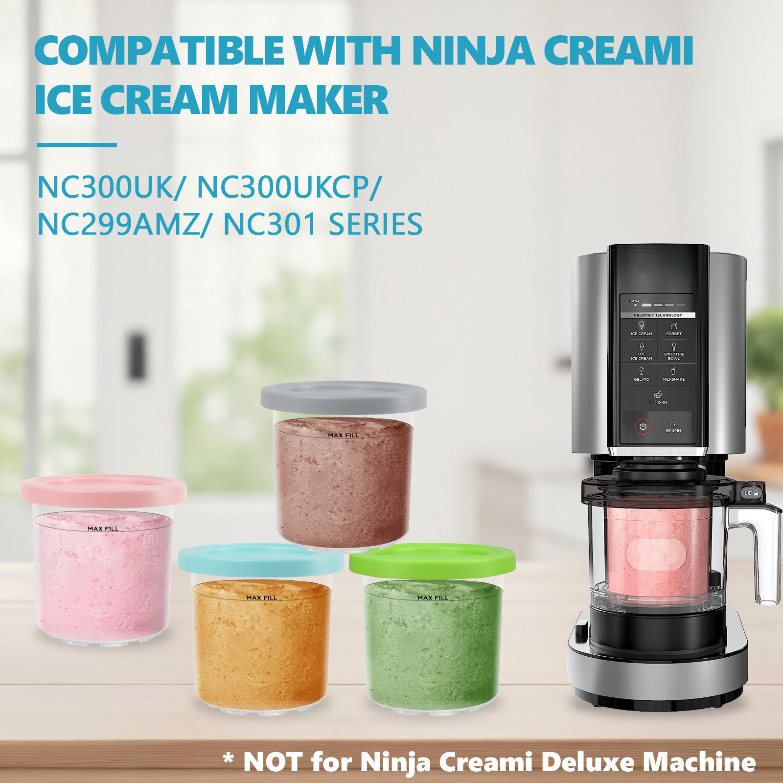 Nepfaivy Ice Cream Tubs For Ninja CREAMi - 4 Pack Compatible With Maker NC300UK — image 7