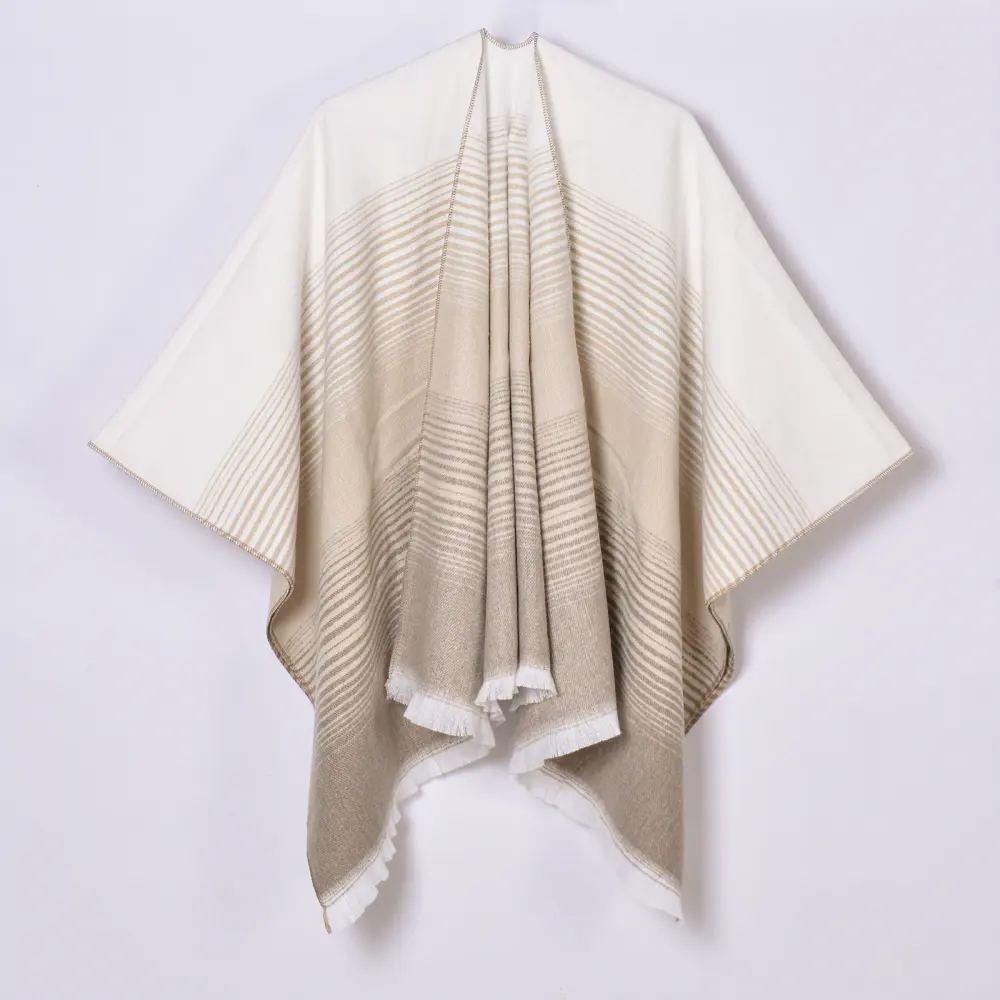 Women's Faux Cashmere Minimalist Gradient Line Split Shawl Poncho