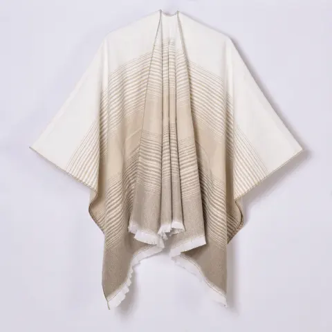 Women's Faux Cashmere Minimalist Gradient Line Split Shawl Poncho