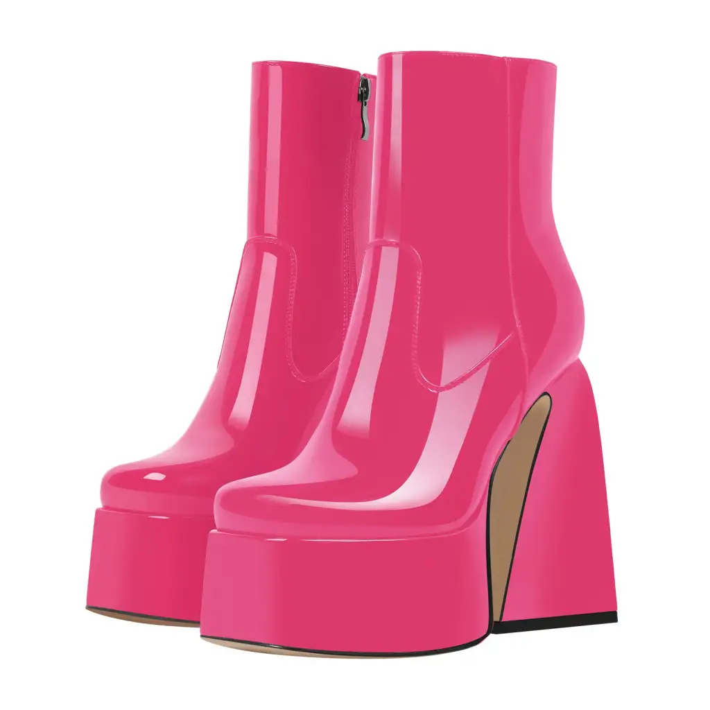Square Toe Shiny Super High Heel Trendy All-match Solid Colour - Red