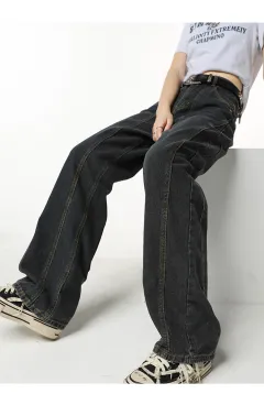 Dark Blue Jeans For Women Loose Drape - Black - View 1