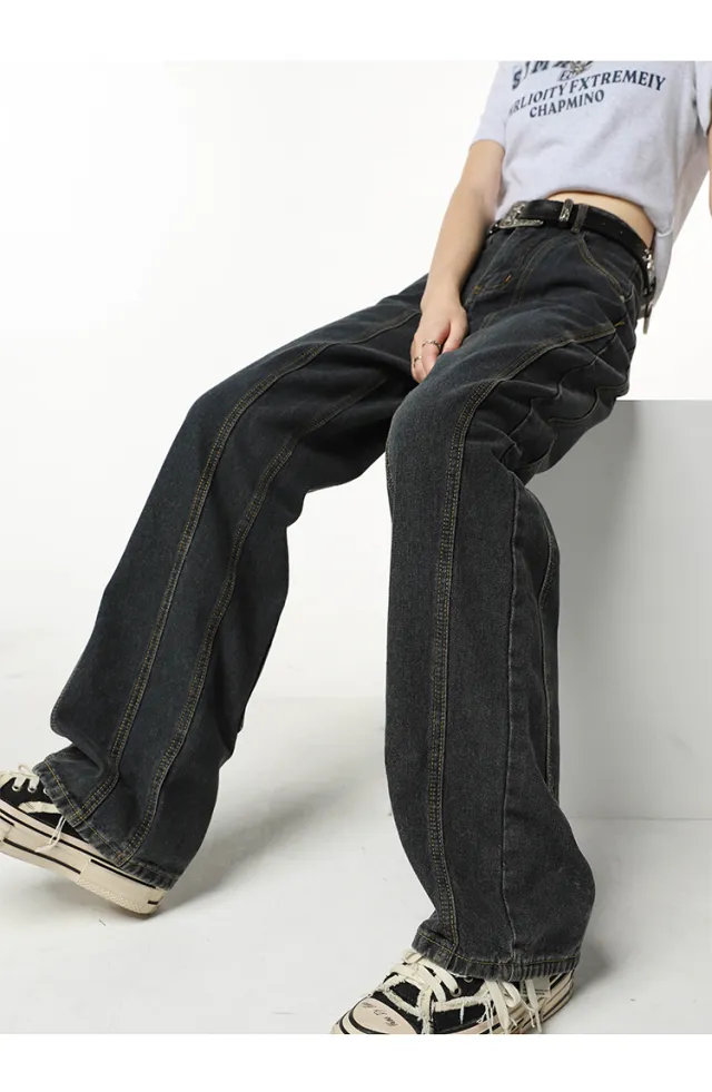 Dark Blue Jeans For Women Loose Drape Black - Shop at LoveMi