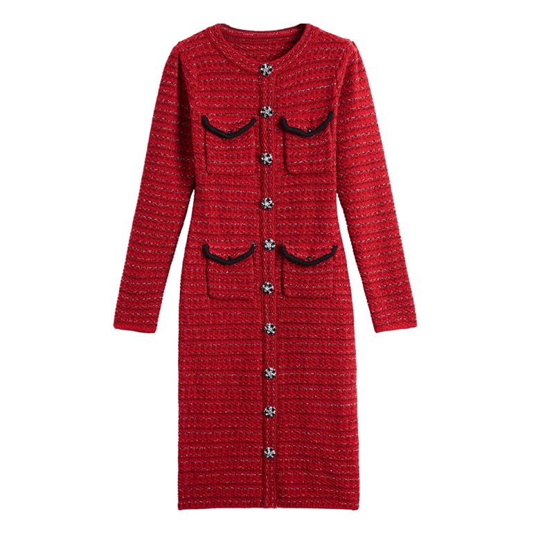 Knit Cardigan Short Dress With Hip Skirt