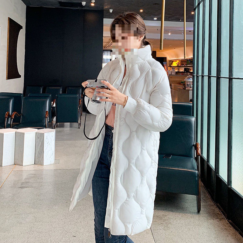 Women's Mid-length Standing Collar Shiny Knee-length Cotton Jacket