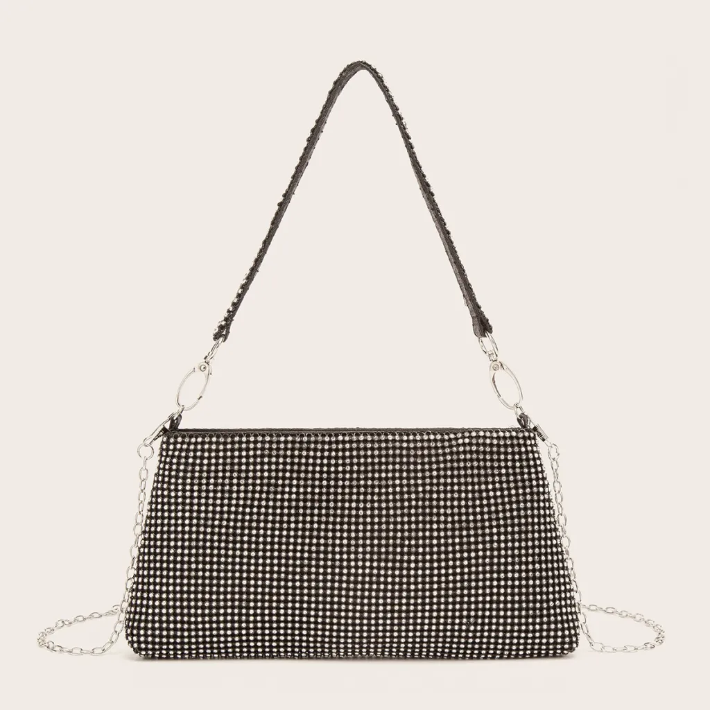Fashion Diamond Clutch Bag Rhinestone Dinner - Black