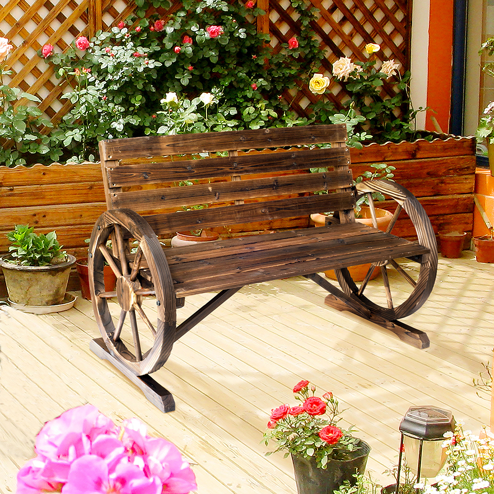 Wooden Wagon Wheel Bench, Rustic Outdoor Patio Weather Resistant Furniture... 11