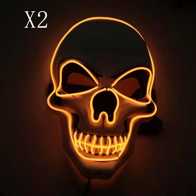 Skull LED Glowing Halloween Mask - Orange 2Pcs