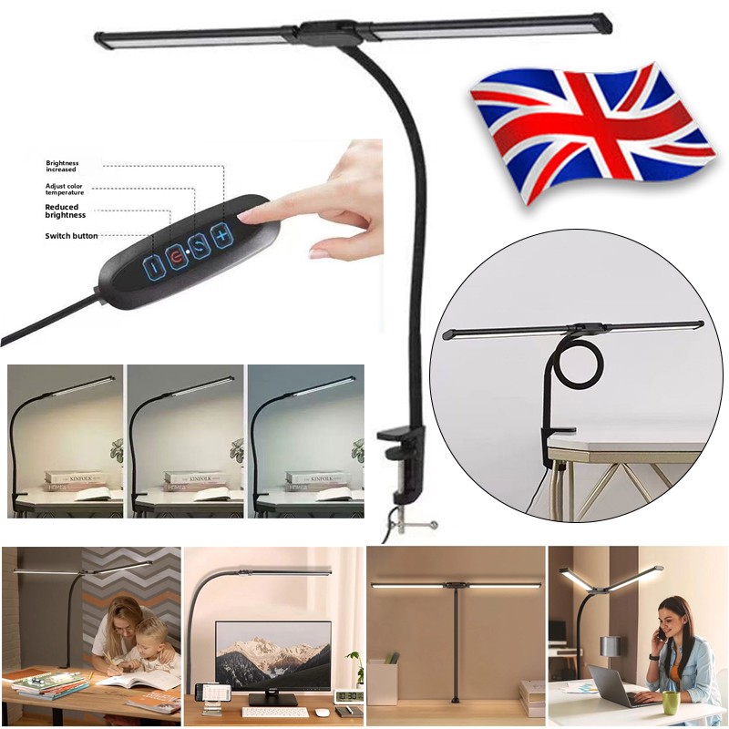 Double Head LED Desk Lamp Dimmable PC Monitor Light USB Table Lamps Black