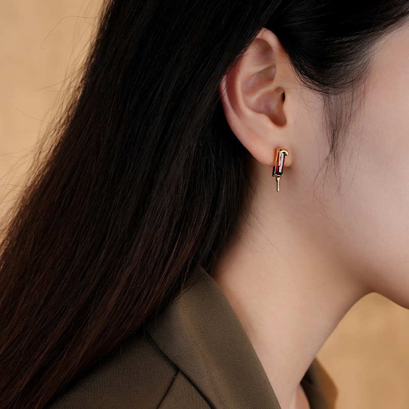 925 Sterling Silver High-grade Lava Zircon Stud Earrings Women's Geometric Square Accessories