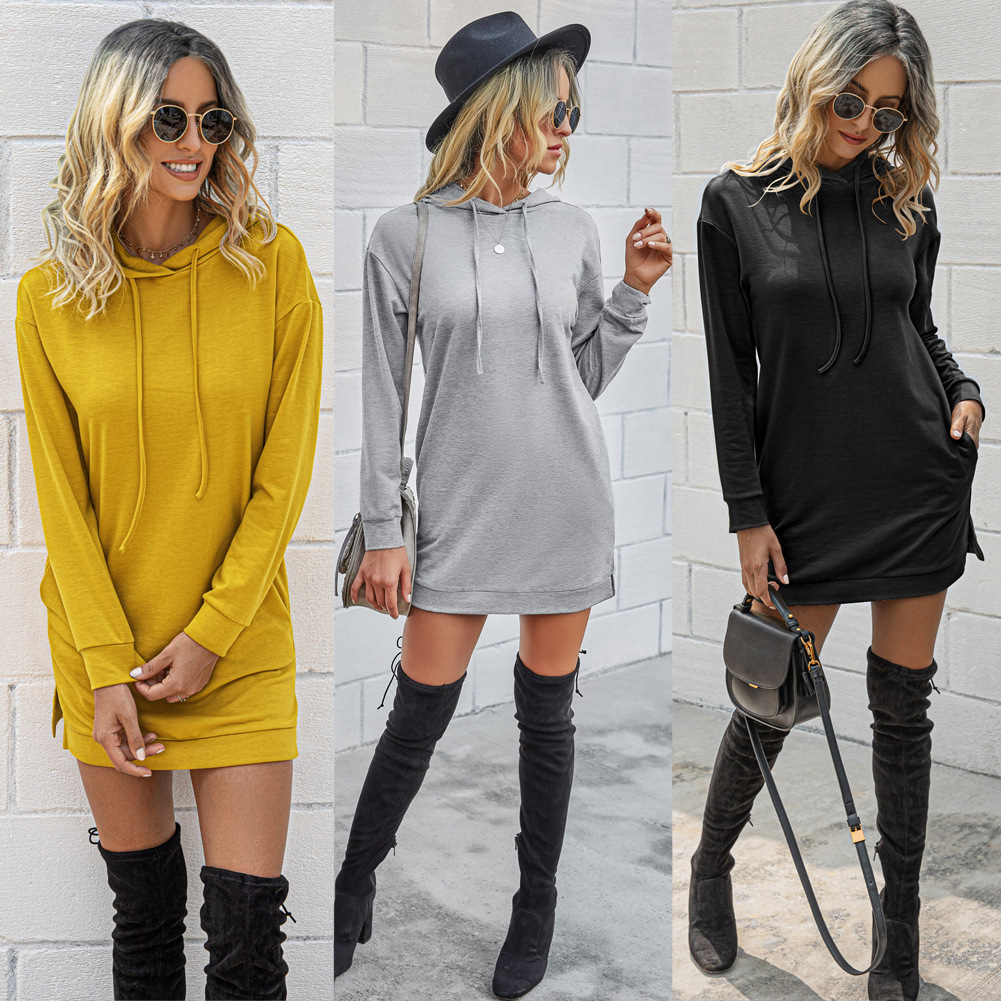 Title 5, Ladies slim slimming hooded sweater dress