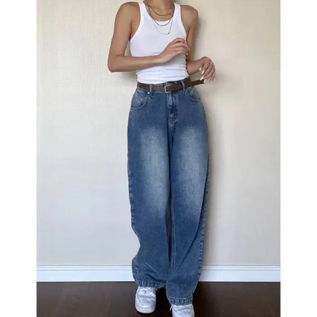 Women's Plus Size Retro High Waist Wide Leg Jeans Blue - Shop at LoveMi