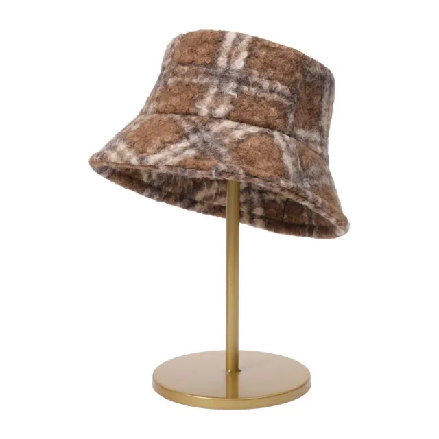 Cashmere Loop Tie Dyed Autumn And Winter New Plaid Face Small Warm Woolen Basin Hat Camel - Shop at LoveMi