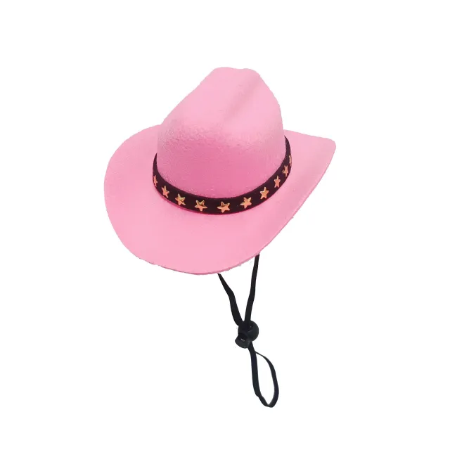 Stylish Pets Cat Cowboy Hat Star Hats For Cats Dogs Soft Adjustable Caps Street Parties Photo Shoots Universal Props Clothing Pink - Shop at LoveMi