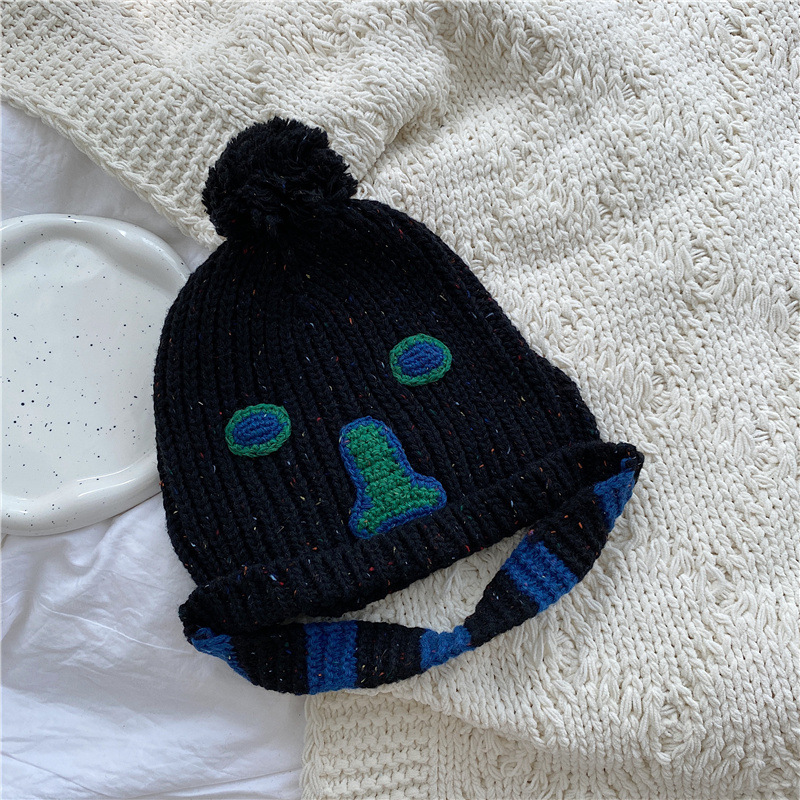 Embroidered Rabbit Fur Warm Wool Hat Black - Shop at LoveMi