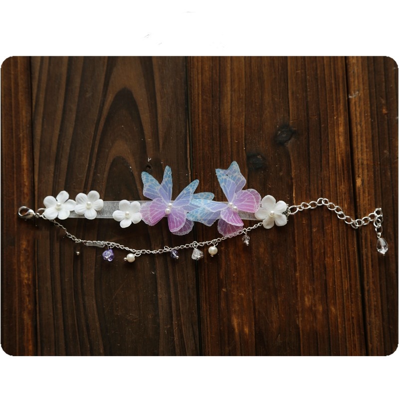 Title 7, Light Blue Tulle Butterfly Small Flower Necklac...