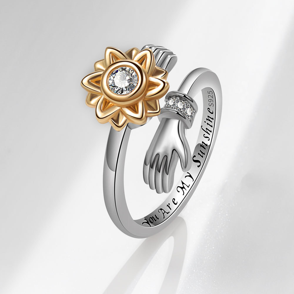 Title 4, Fashion adjustable sunflower rotating ring. Red...