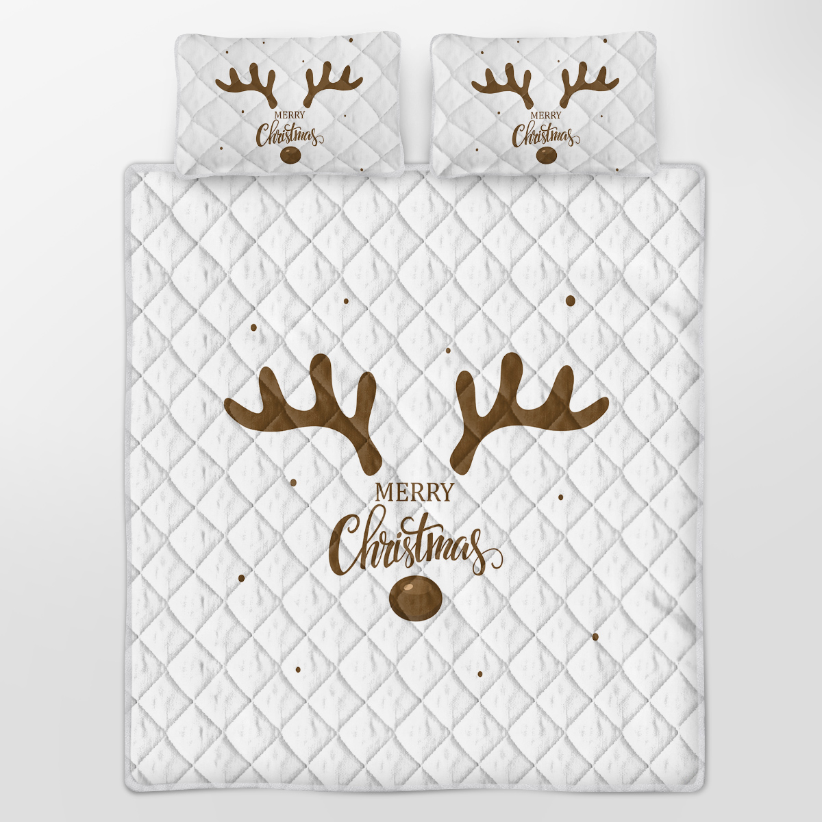 Deer Antler Pattern Christmas Quilt Set Microfiber Soft Lightweight Christmas Bedding Set, 1 Quilt With 2 Pillowcases