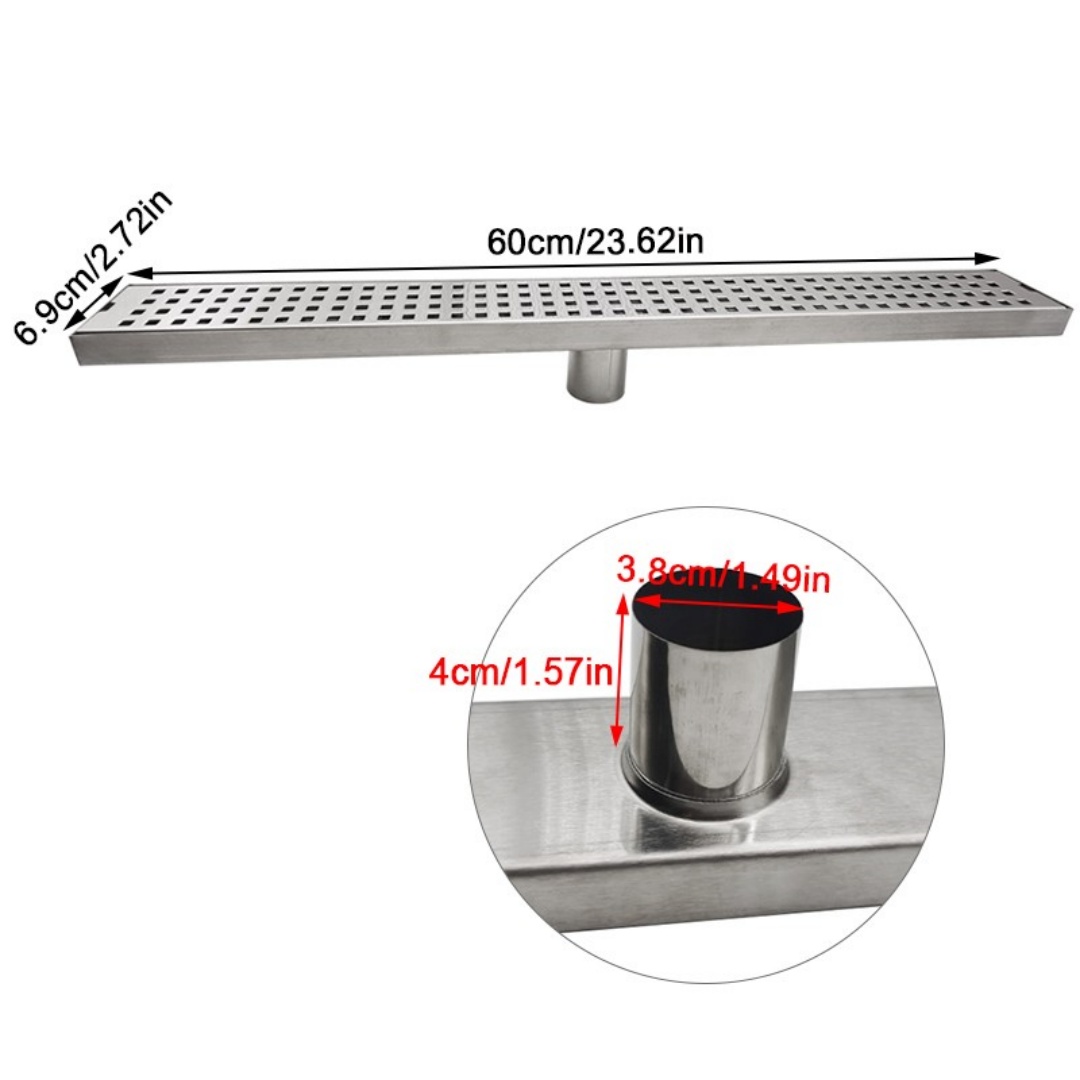 Stainless Steel Wet Room Linear Shower Floor Drain Channel Gully Waste Trap 60cm