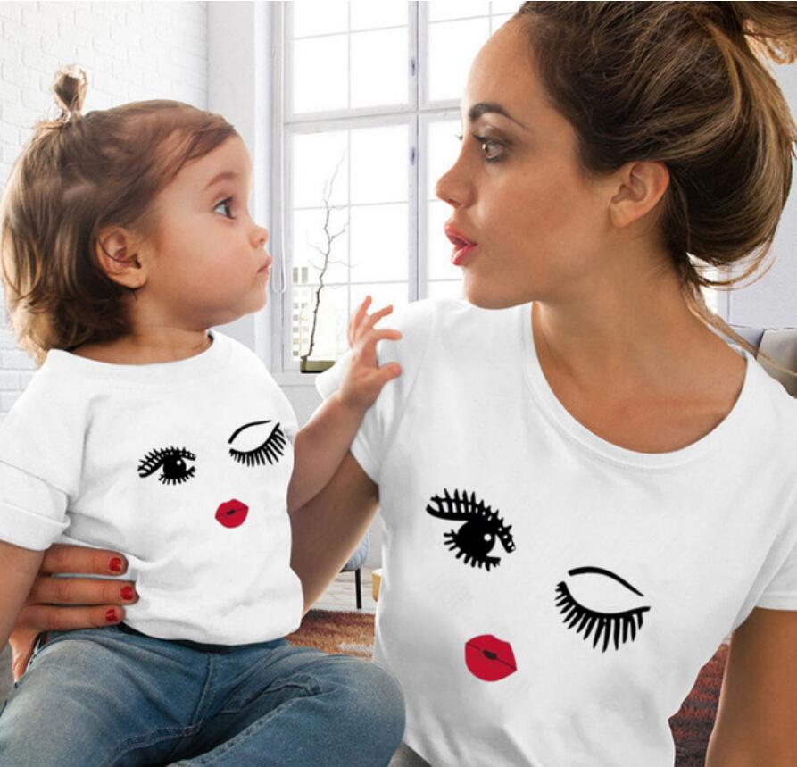 Title 3, Girls Red Lip Print T-shirt Funny Family Colloc...