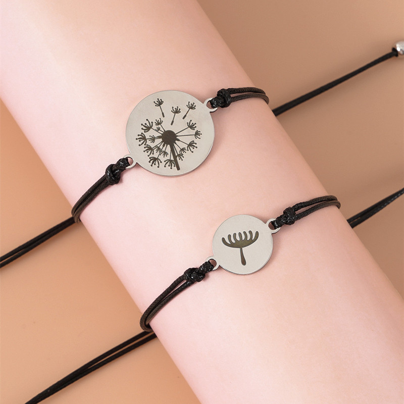 Stainless Steel Dandelion Parent-child Card Bracelet