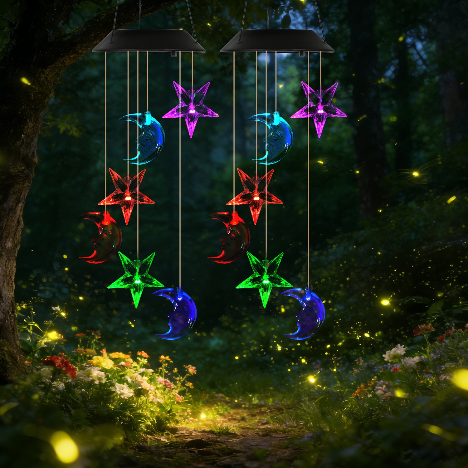 1Pc 2Pc Quantity Options Solar Moon And Star Wind Chime 7 Color Changing Wind Chime For Outside IPX4 Waterproof Outdoor Garden Yard Decor — foto 7