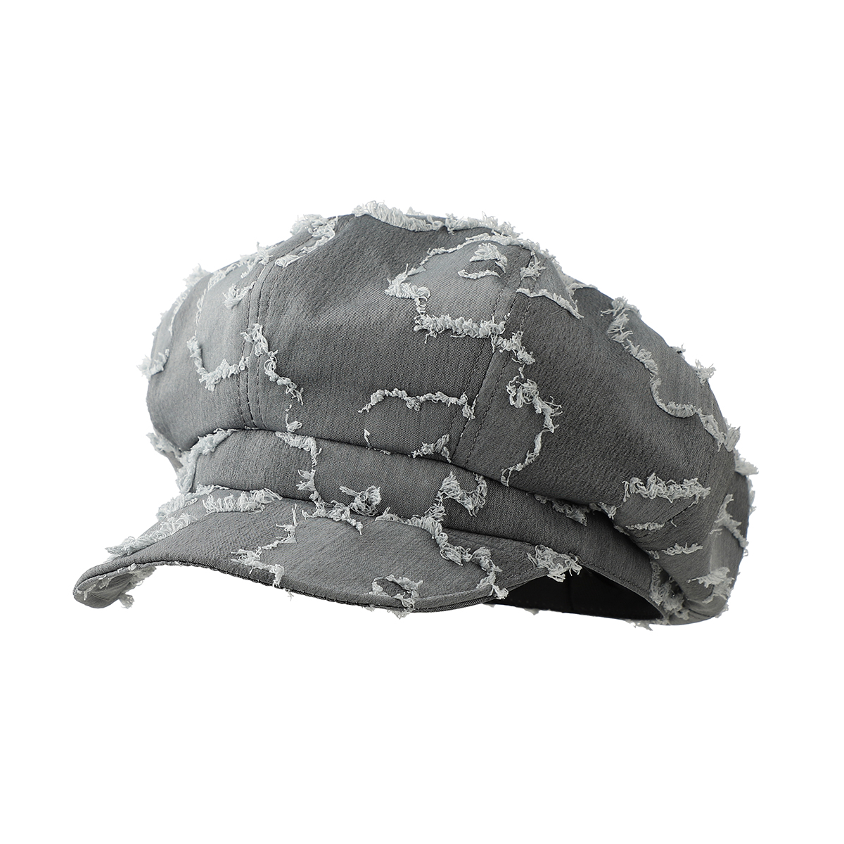 American Retro Distressed Fringed Star Octagonal Cap - Simple Solid Color, Loose Fit, Newspaper-style Cap, Casual And Fashionable