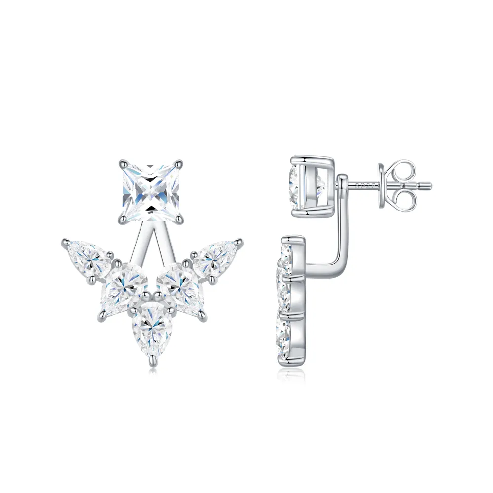 A Luxurious And Fashionable Minimalist Jewelry Earring Set Featuring Top-quality Moissanite Stones, Made Of S925 Silver Electroplated With Platinum.