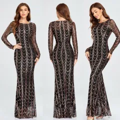Sequins Women Maxi Dresses Long Sleeve Female Party Dresses - Figure2 - View 1
