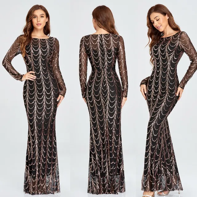 Sequins Women Maxi Dresses Long Sleeve Female Party Dresses Figure2 - Shop at LoveMi