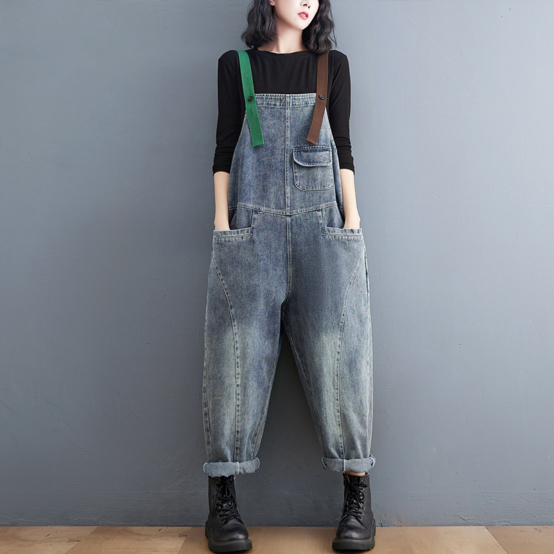 Title 7, Fat Sister Clash-colored Shoulder Strap Jeans O...