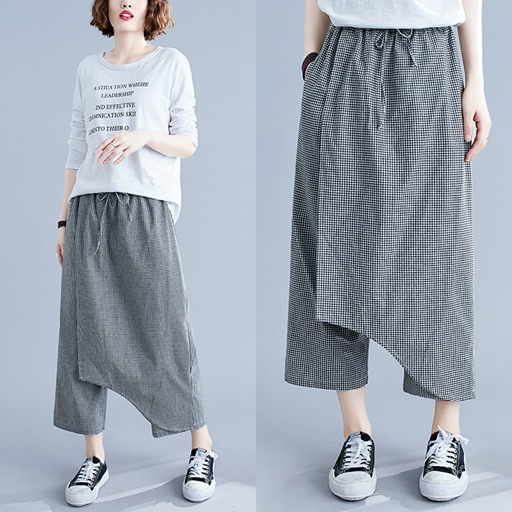 New Large Size Thin Plaid Cotton And Linen Casual Pants