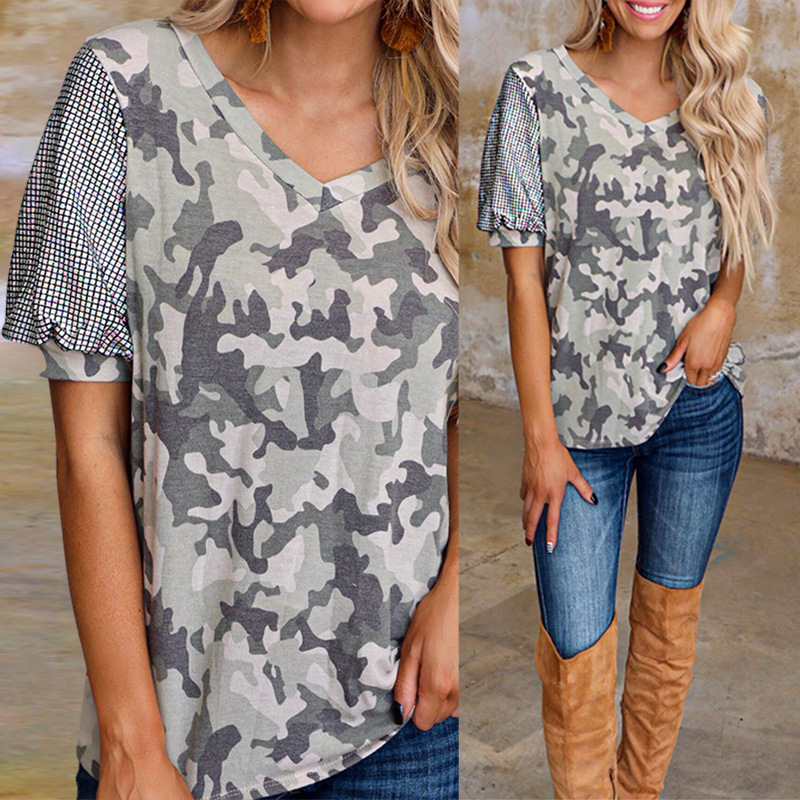 Title 2, Camouflage Print Short-Sleeved Casual Women T-S...