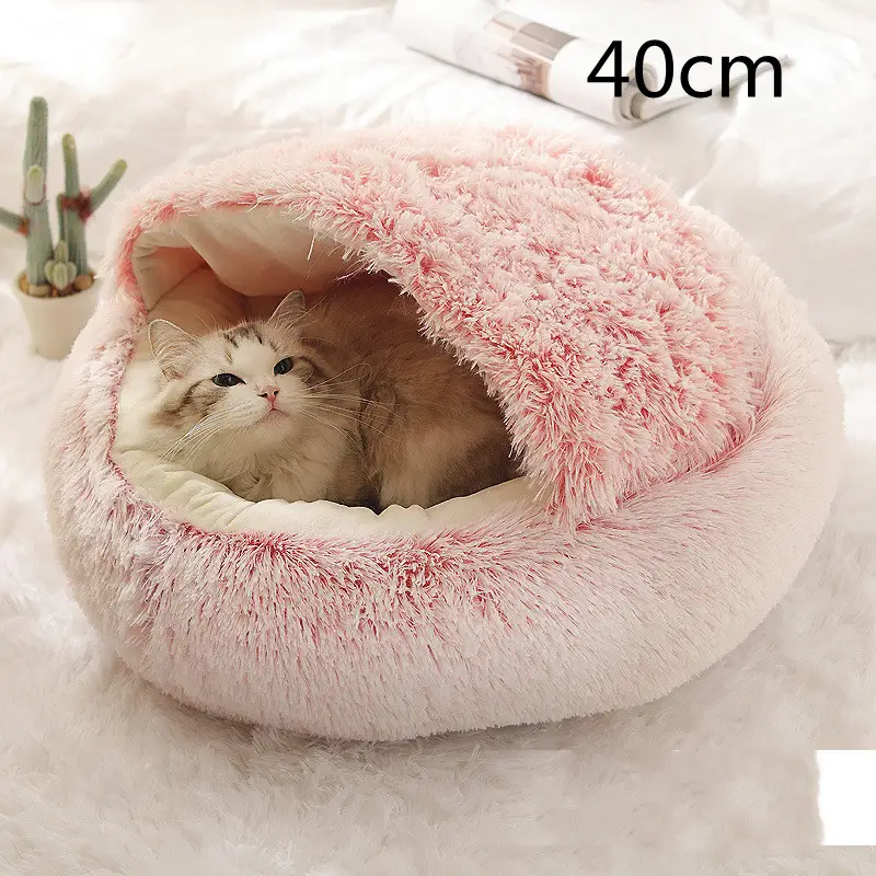 2 in 1 Dog and Cat Bed Pet Winter Bed Round Plush Warm Bed House Soft Long Plush