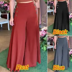 Fashion New Women's Button Elastic High-waist Wide-leg Pants - Wine Red - View 1