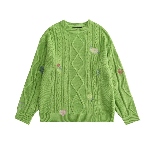Sweet Embroidered Knitted Jumper Green - Shop at LoveMi