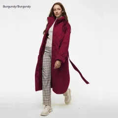 Women's Long Hooded Long Sleeve Single-breasted Loose Cotton Coat - Wine - View 1