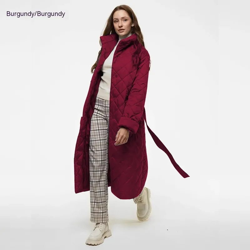 Women's Long Hooded Long Sleeve Single-breasted Loose Cotton Coat - Wine