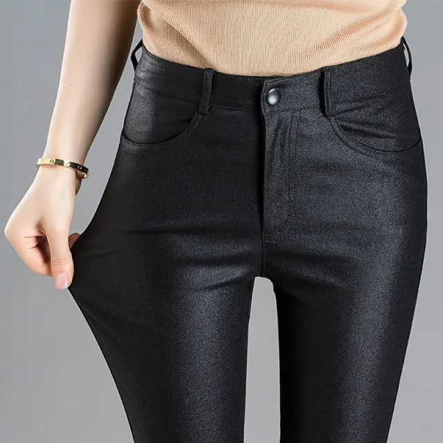 PU Coated Faux Leather Pants Ladies High Waist Black - Shop at LoveMi