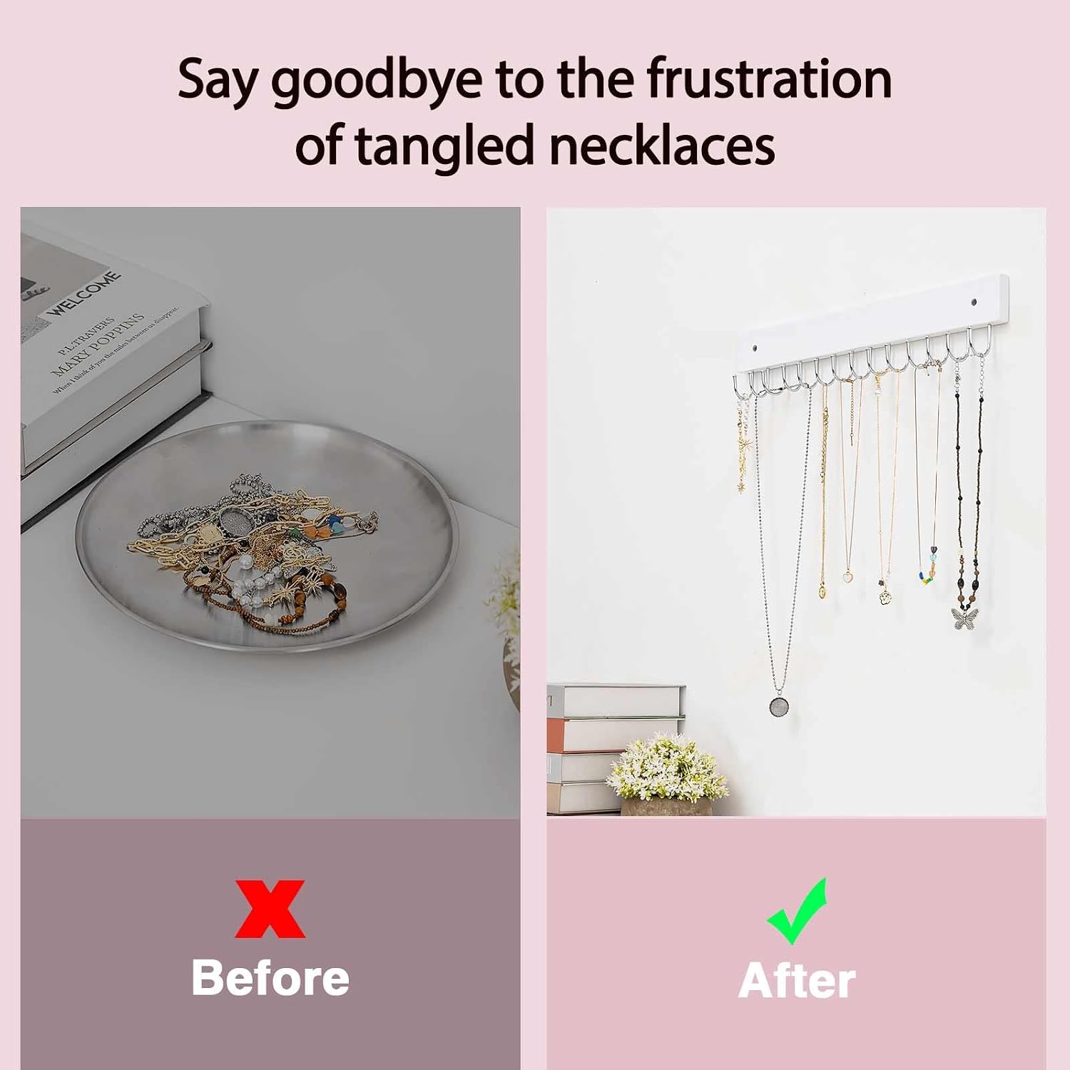 Wall Hanging Jewelry Organizer 2 Pack, White Jewelry Display Stand With 28 Hooks For Necklaces, Earrings And Accessories 5