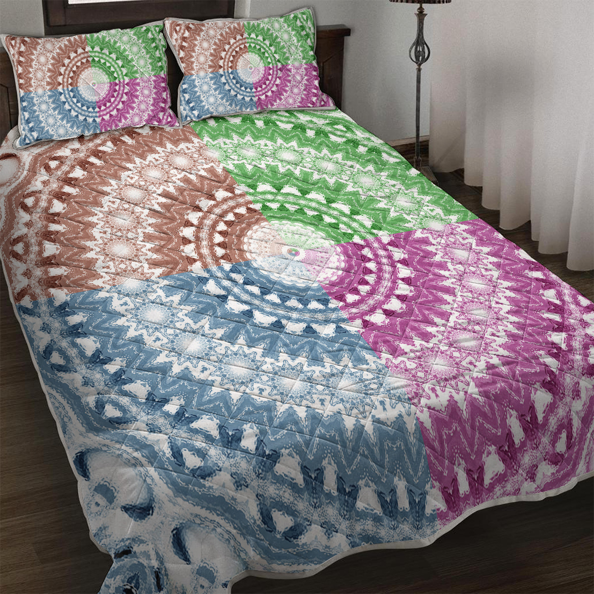 3 Pieces Colorful Tie-Dye Quilt Set Lightweight Mandala Bedding Set With 2 Pillowcases, Abstract Art Bedspread Coverlet