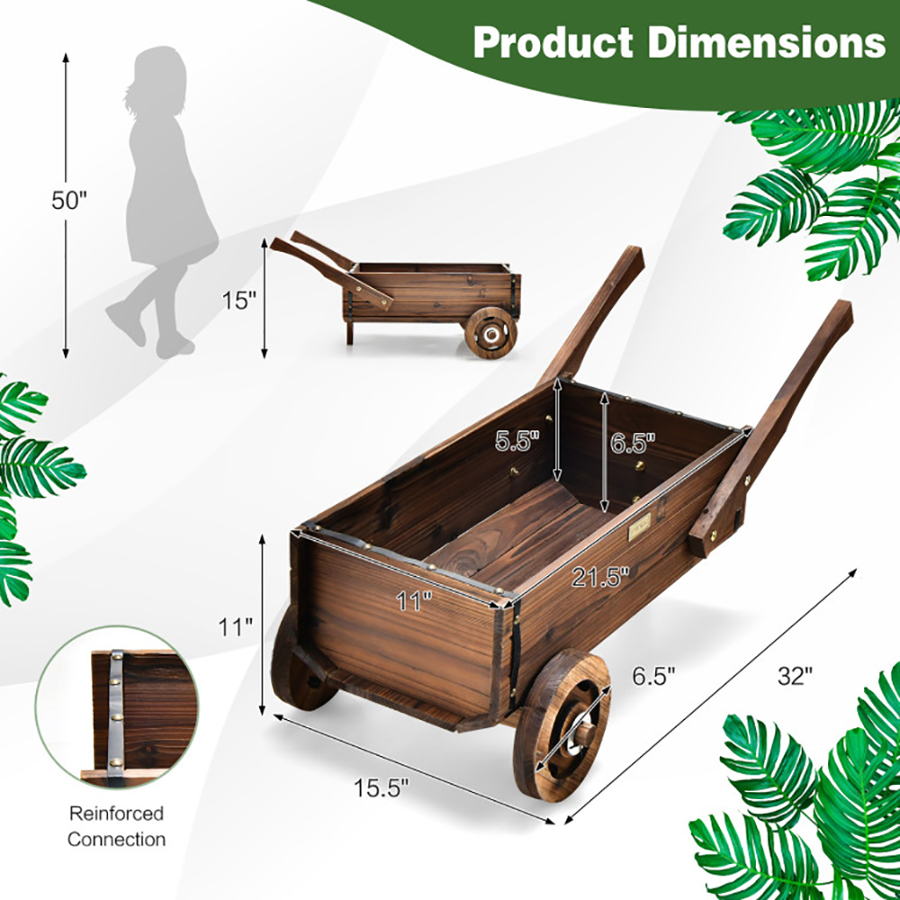 Wooden Wagon Planter Box with Wheels, picture 2 of 2